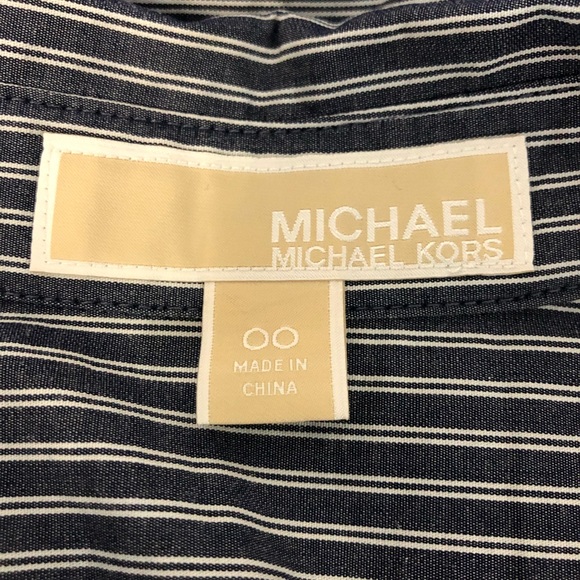 MICHAEL Michael Kors Blue And White Striped Dress Racer Back Belted Button Front - Picture 8 of 9